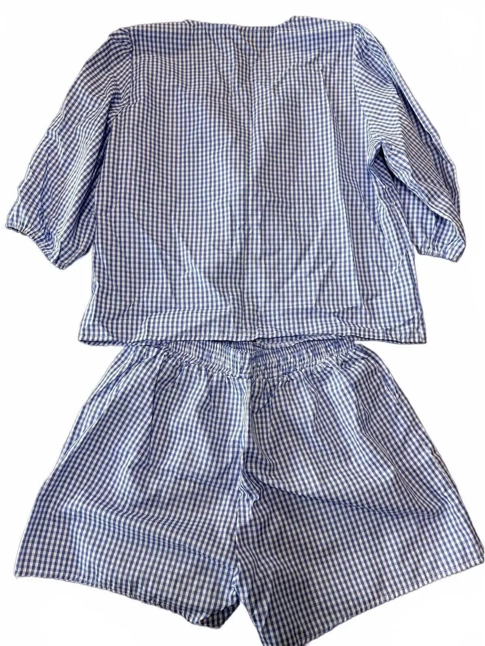 Blue and White Gingham Two-Piece Set Top and Shorts Size 1